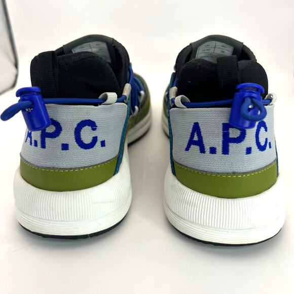 A.P.C. Little Joe Sneakers Logo Ripstop Leather Neoprene EU 39 Blue Green Bungee - Picture 4 of 9